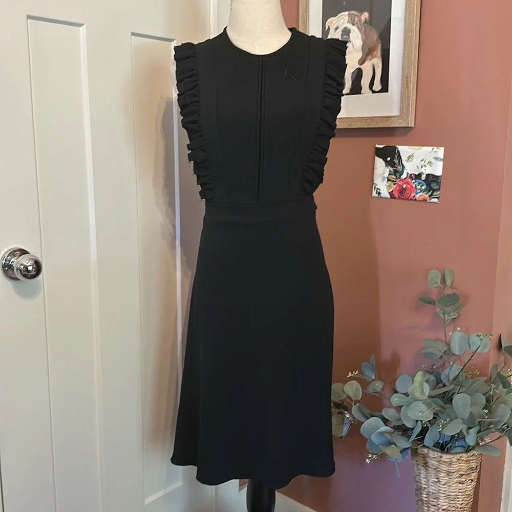 Rochas black ruffles detail fit & flare back zipper sleeveless 10 midi dress - Picture 16 of 16